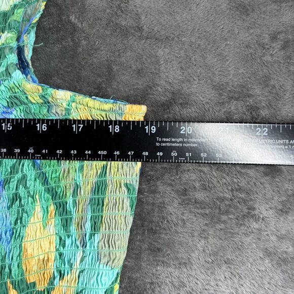 Tropical Maxi Dress One Shoulder Pockets Tiered Smocked Green Blue XXXL 22 C163 - Picture 6 of 10